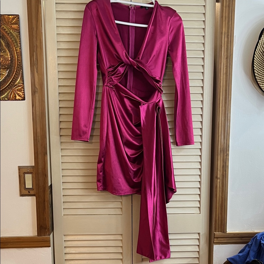 Fashion Nova Fuchsia Satin Midi Dress